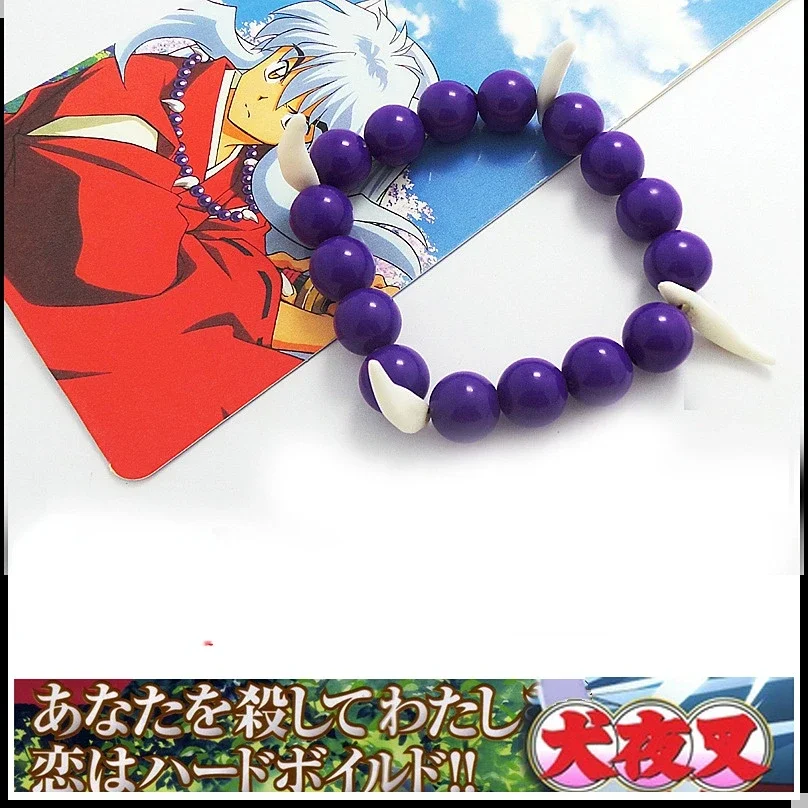 Inmkasha Anime Collier perlé noir et violet, bracelet, accessoires de cosplay, bijoux cadeaux pour hommes et femmes