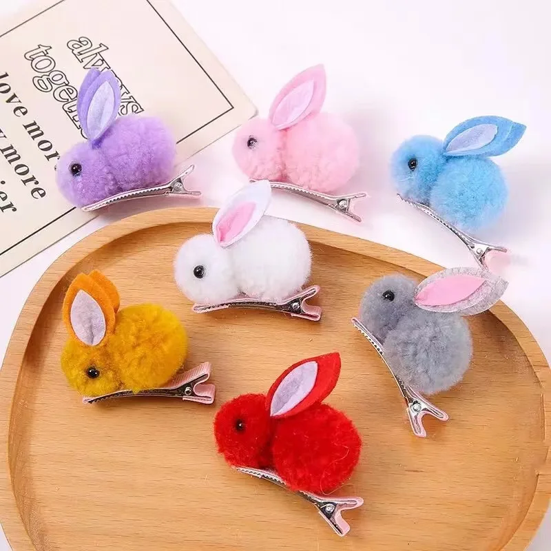Kids Hair Clips 1pc Adorable 3D Plush Rabbit Barrettes Cute Viral Design Soft Edges Gentle for Toddlers Daily Use Fashion