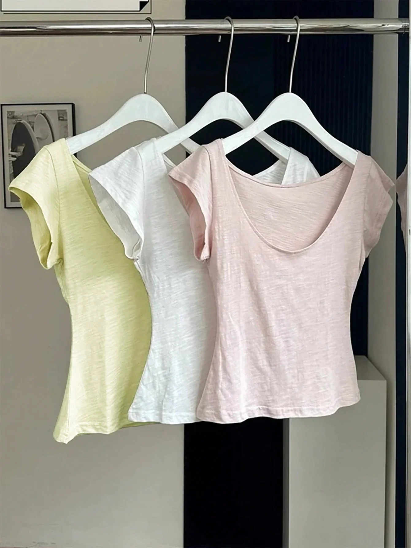 

Женская однотонная повседневная футболка с круглым вырезом и короткими рукавами на лето