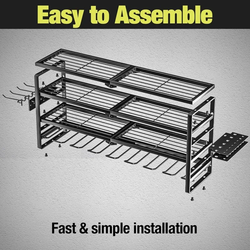 Power Tool Organizer, Storage Rack for Garage Organization, Wall Mount Cordless Drill Holder and Battery Shelf, Tools Shelves