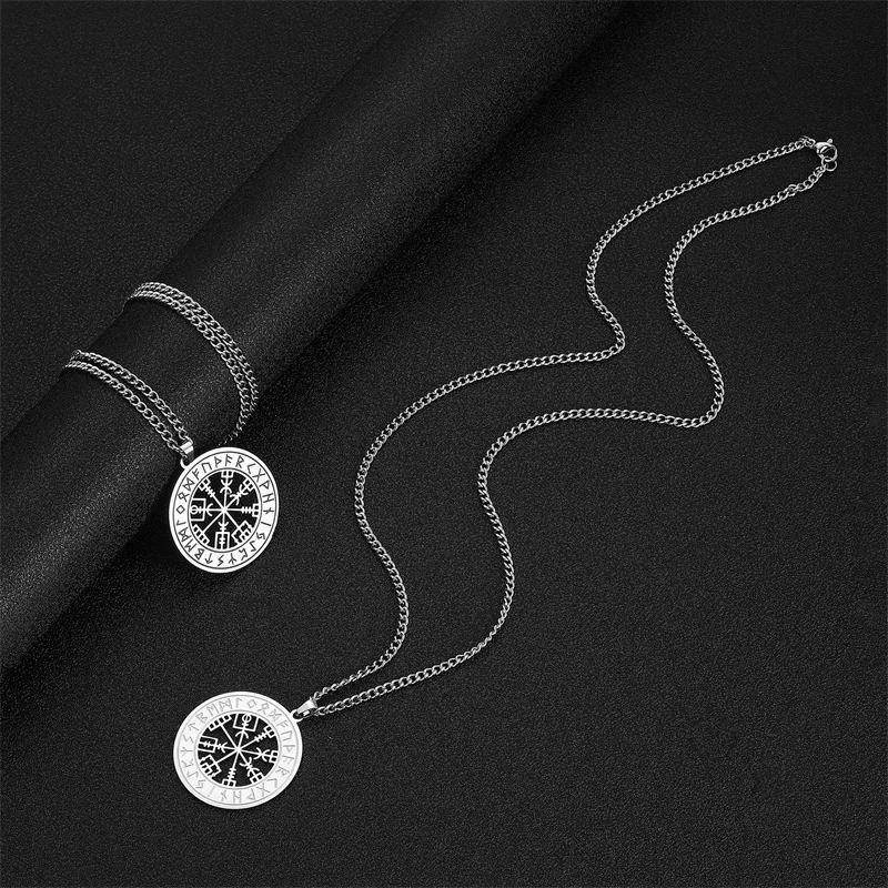 Vintage Men Chains Viking Rune Compass Pendant Necklace for Men Accessories Amulet Stainless Steel Jewelry Gifts collar hombre