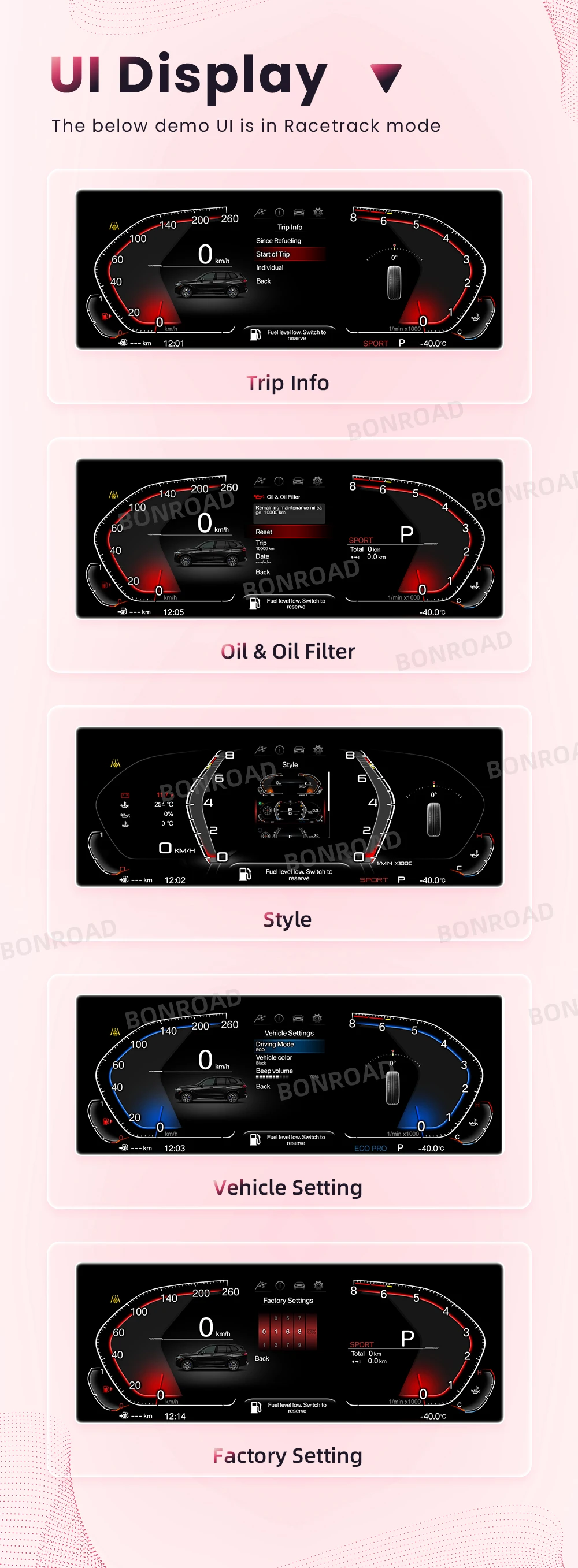 BONROAD 12,3 Zoll 1920*720P Auto-Armaturenbrett-Tachometer LCD-Anzeige für BMW F10 F11 F12 F18 Digitales Kombiinstrument – Detail 7