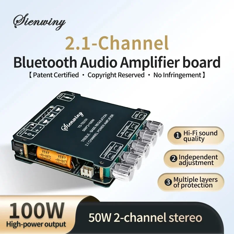 MT21 TPA3116 Bluetooth 5.1 Audio Amplifier Board 2.1 Channel 50Wx2+100W Subwoofer APP Control HiFi Stereo Power Amp