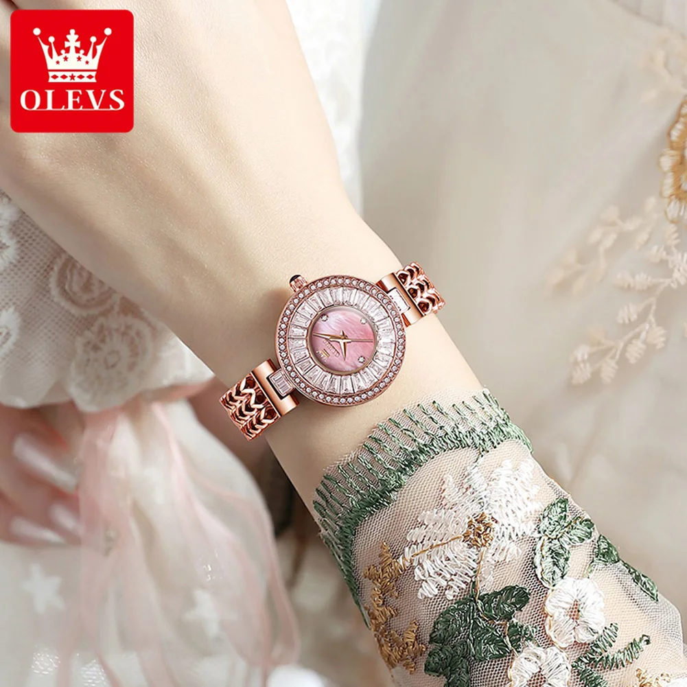 OLEVS 9959 Original Woman Watch Luxury Rose Gold Solid Stainless Steel Strap Diamond Lap Waterproof Girls Quartz Wristwatch New