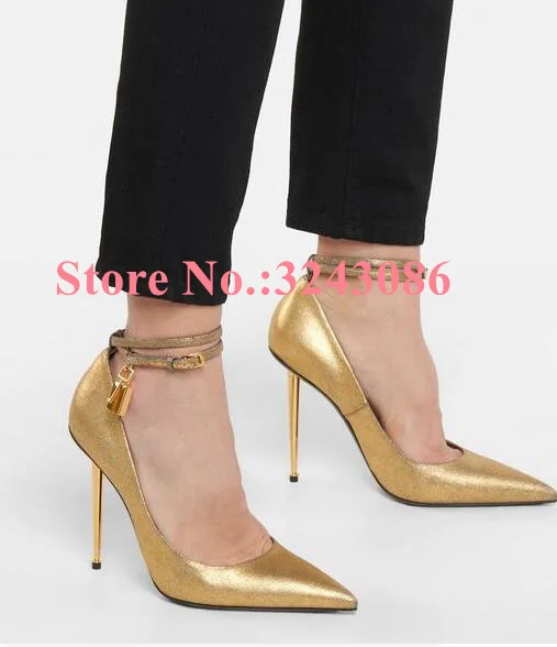 Fashion Buckle Lock Metal Heel Woman High Heels Shoes Lady New Pointed Toe Thin Heel Pumps Dress Shoes New Design Single Shoes