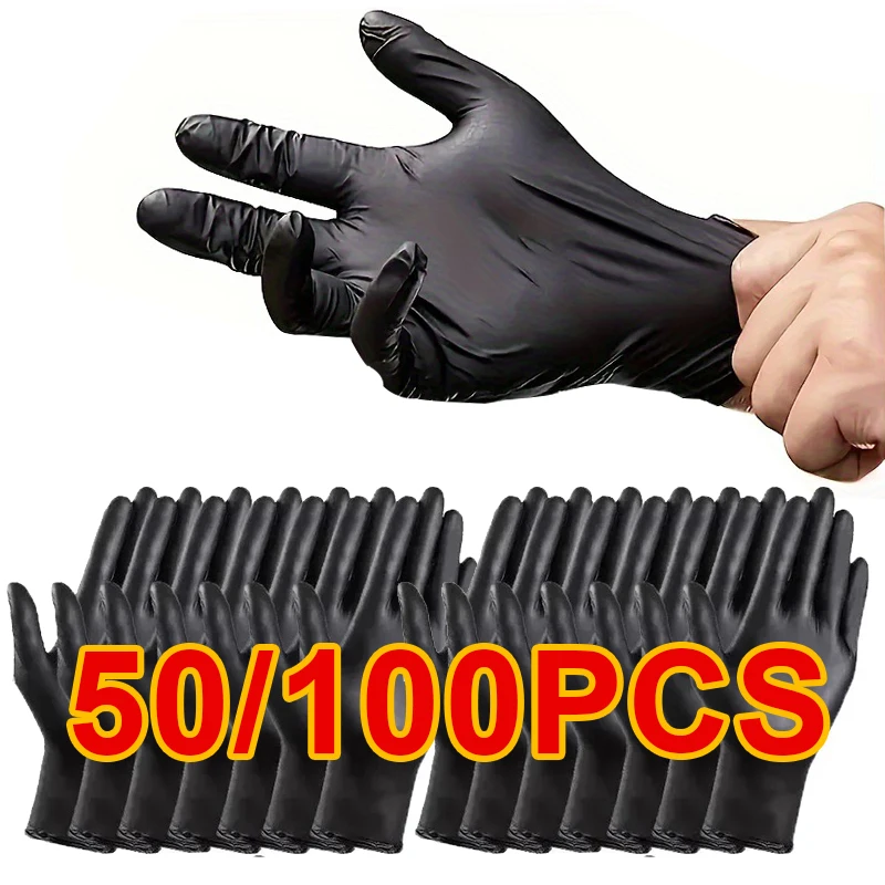 50/20PCS Disposable Black Nitrile Gloves Latex Suitable for Beauty SalonFamily Kitchen Food Processing Free Waterproof Durable