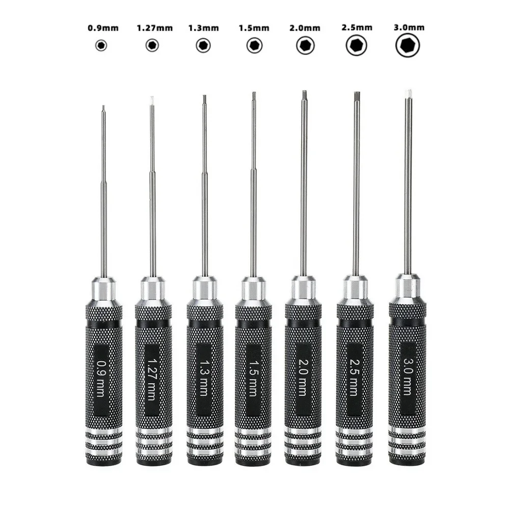 7pcs Hex Screw Driver Screwdriver Set 0.9/1.27/1.3/1.5/2.0/2.5/3.0mm Hexagon Screwdriver RC Hobby Tool For RC Model Screw Driver