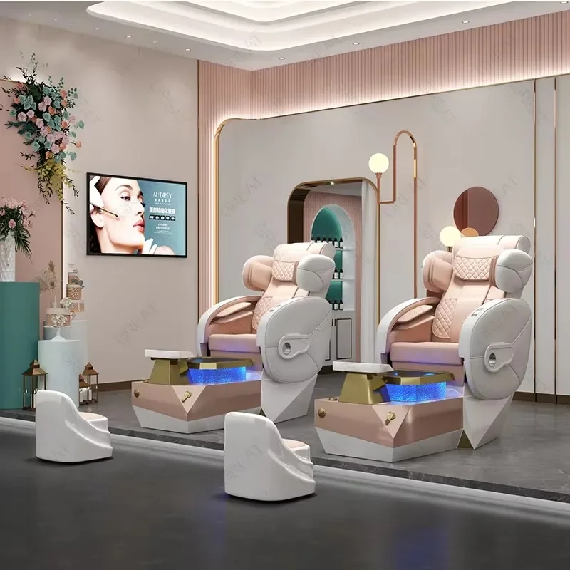 Sedia per manicure per piedi per salone di bellezza rosa bianco, sedia per pedicure elettrica per salone di bellezza, sedie per pedicure con bacino per piedi