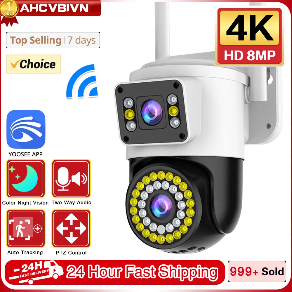 

4K 8MP HD YOOSEE IP Camera Dual Lens PTZ Wifi Camera Dual Screen Auto Tracking Two Way Audio Color Night Vision Security Camera