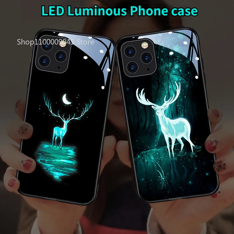 

Elk Smart LED Light Glowing Luminous Tempered Glass Back Phone Case For Xiaomi 13 12 X 11 Pro Ultra Redmi K60 E K50 K40 S Cover