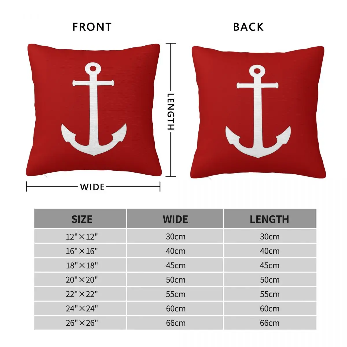 White Anchor On Medium Red Square Pillowcase Polyester Linen Velvet Printed Zip Decorative Home Cushion Case 18