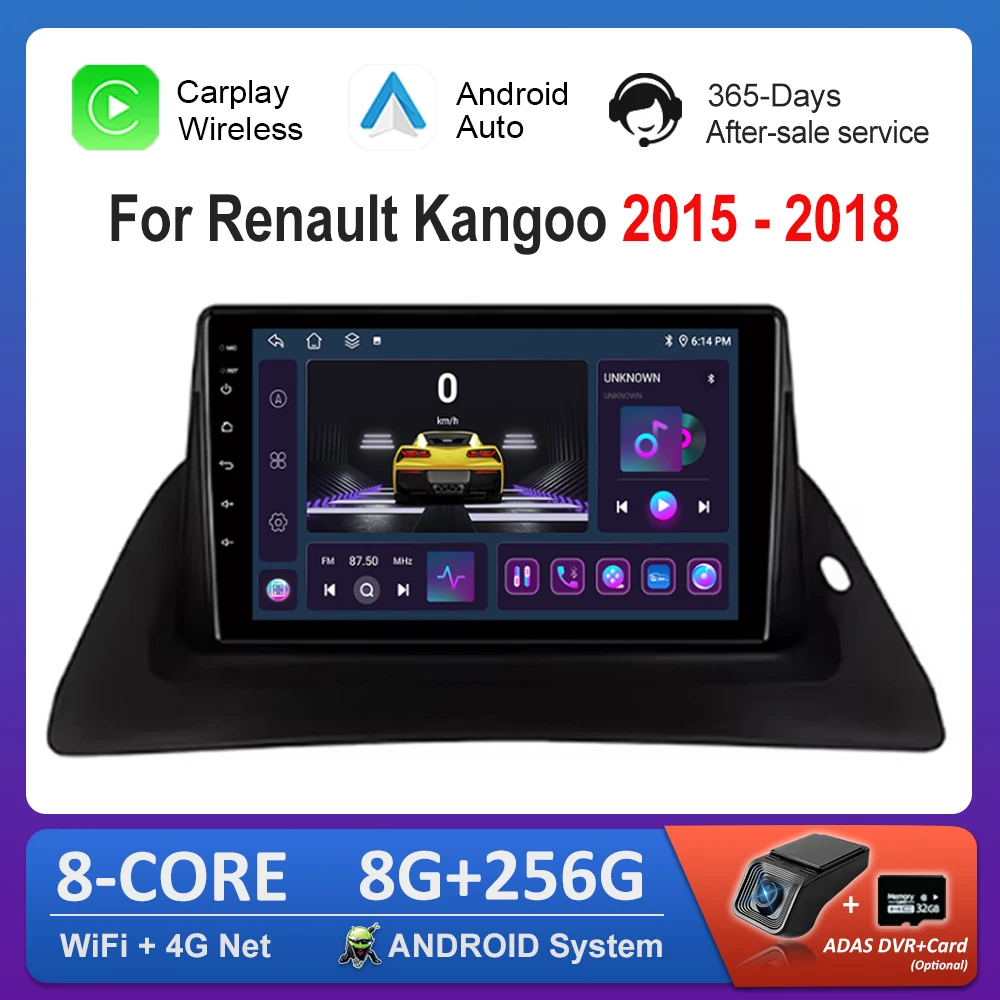 

GPS Navigation Android OS 9 inch Car Radio Multimedia Player for Renault Kangoo 2015 - 2018 Wireless Carplay 4G WiFi IPS Screen