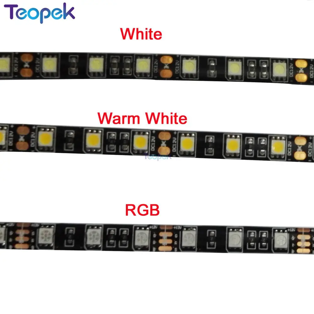 Черная Светодиодная лента PCB 5050, 12 В постоянного тока, 60 светодиодов/м, 5 м 300 светодиодов, водонепроницаемость IP20/IP65, RGB, белый, теплый