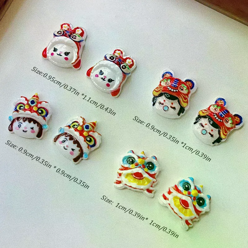 20PCS New Year Cute Lion Dance Nail Art Decor Stereoscopic Mixed Loading Decoration Nail Patches
