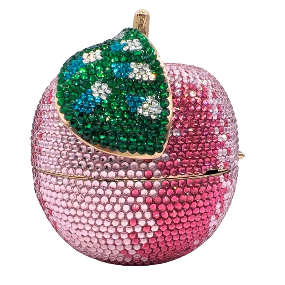 New Pink Apple Crystal Evening Bag Purses Diamond Women Mini Wedding Bags Bridal Party Handbag Rhinestone Prom Dinner Clutch Bag