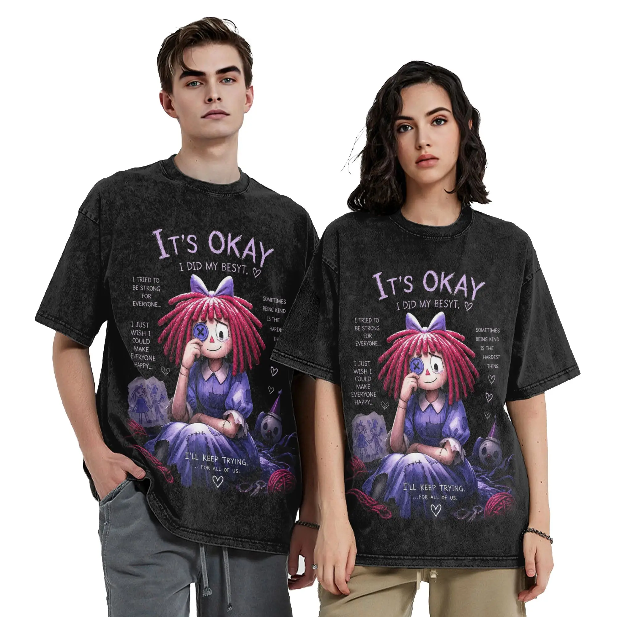 Ragatha Cartoon Digitals Circus Washed T Shirts Streetwear Novelty T-Shirts Tee Shirt Men Women Cotton Harajuku Printed