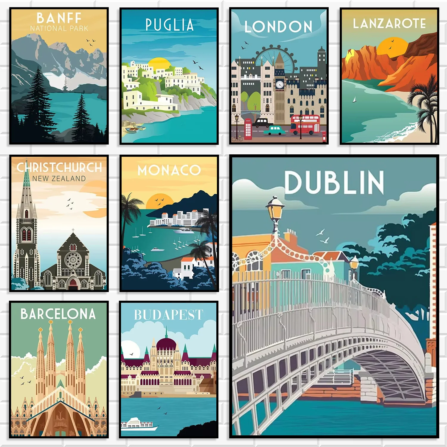 World City Travel Wall Art Vintage Europe Landscape Canvas Poster Global Cityscape Illustration Print Living Room Home Decor