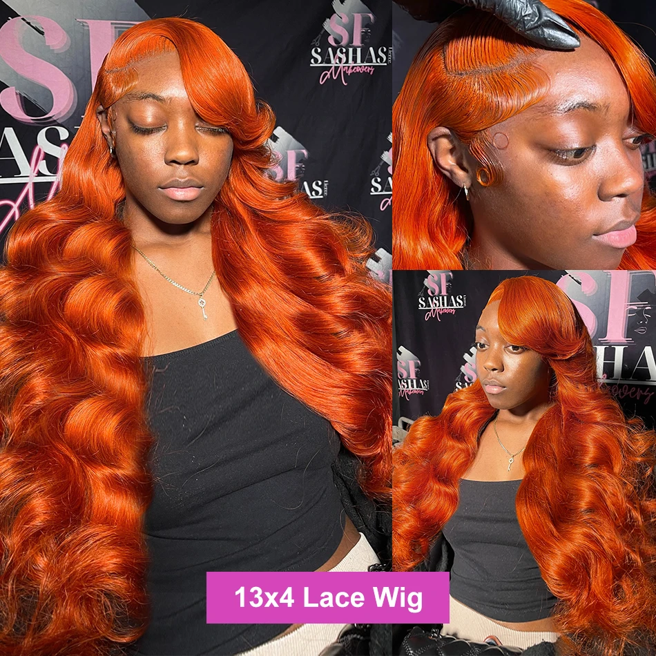 PD Colored Orange Ginger Lace Front Wigs Human Hair Body Wave 13x6 HD Lace Frontal Wig Loose Wave Brazilian Transparent Lace Wig