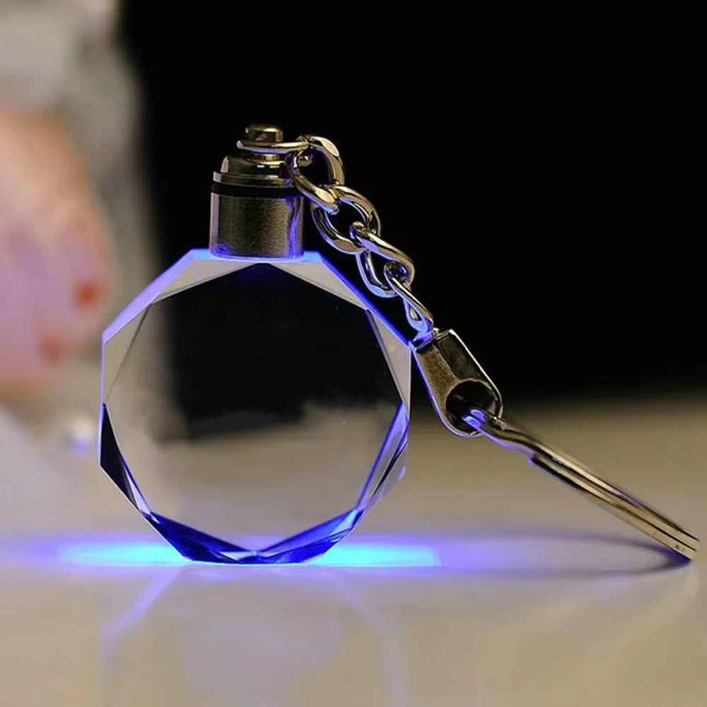 Crystal Keyring with LED Light inside Crystal Blank Key Ring Commemorative Pendant Souvenir for Luminous Interior Accessories