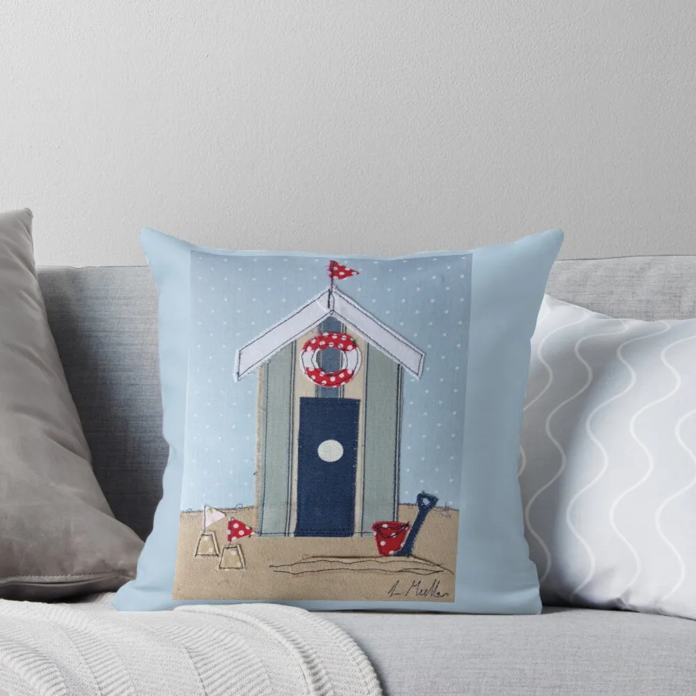 Stripy Beach Hut with Sand Castles Throw Pillow Pillowcases For Pillows Sofas Covers Luxury Pillow Cover Pillow