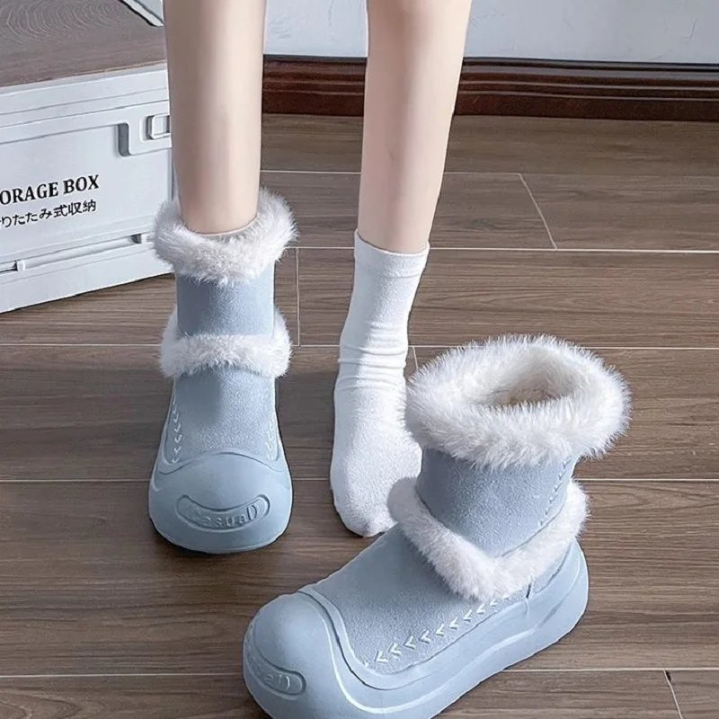 

High quality thick fur snow boots woman thick bottom keem warm subzero ankle boots women's mid-calf anti-slip flock booties