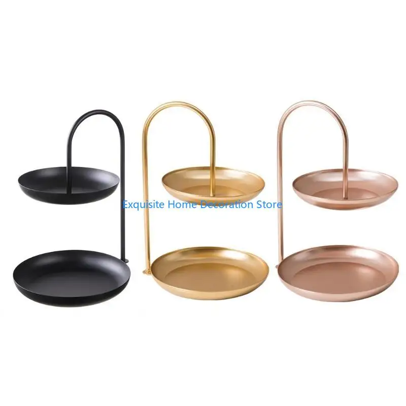 L5BF Metal Wire Fruit Basket Double Layer Countertops Stand Small Candy Holder Suitable for Storage and Display Nonslip Base