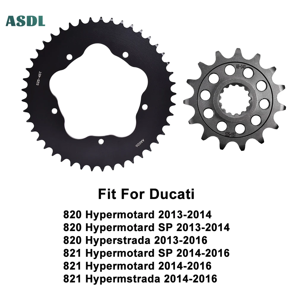 

525 45T 15T Motorcycle Front and Rear Sprockets For Ducati 820 Hypermotard SP 2013-14 821 Hypermotard SP Hypermstrada 2014-2016