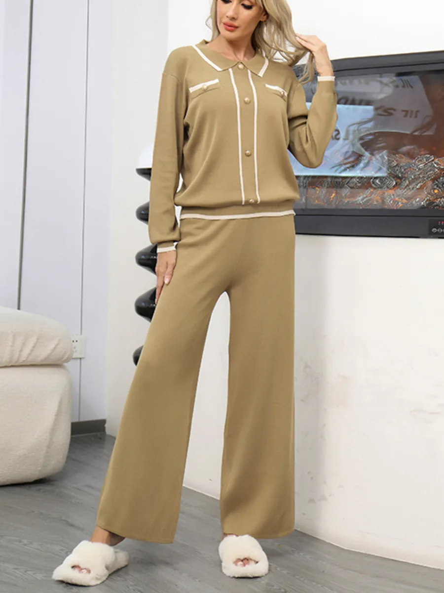 New Autumn Korean Fashion Casual Knit Two Piece Set Women Sweater Pullover Top + Wide Leg Pants Suits Tracksuit 2 Piece Sets