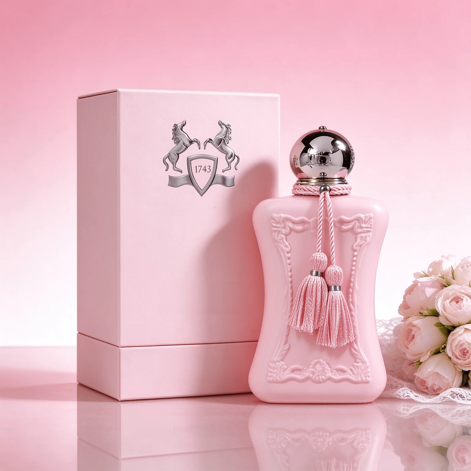 Pasrfums De Masrly Deslina Exsclusif EDP 100ml Unisex Perfume Spray for Men Women, Luxury French Fragrance, Matte Pink Embossed Bottle with Pink Tassel, Long Lasting Rose Vanilla Scent, Birthday Anniversary Valentine Gift