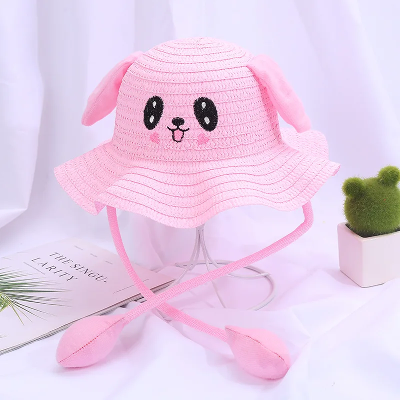 Summer Kids Baby Bunny Hat with Moving Ears Rabbit 𝐒traw Hat Jumping Ear Funny Cute Bucket Cap Wide Brim Wave Sun Hat Boy Girls