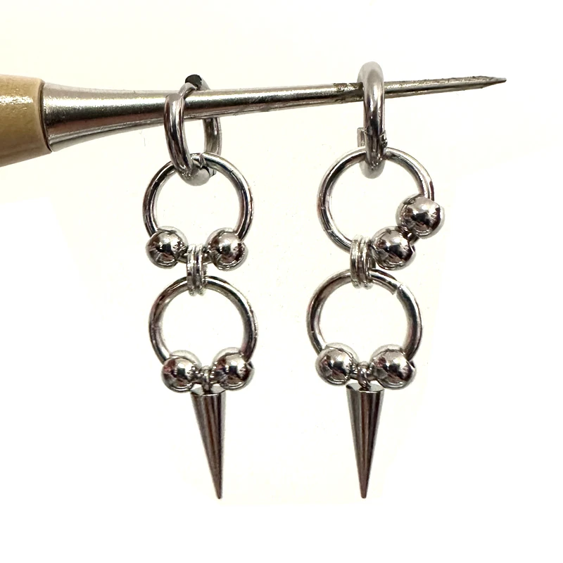 Grunge Rock Steel Ball Rivet Earrings for Women Punk Fashion Geometric Chain Drop Earrings Cool Goth Jewelry Accessories