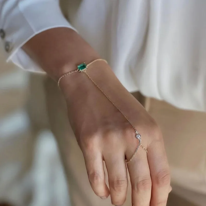 سلسلة اليد حلقة سوار للنساء الفتيات 14 كيلو مطلية بالذهب داينتي فنجر داينتي الرقيق أساور مكعب الزركون مجوهرات هدايا