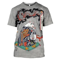 Japanese Kong Fu Cat Tattoo T-shirt Men Women 3D Printed Animal Harajuku T Shirts Streetwear Hip Hop Popular Fashion Soft Top
