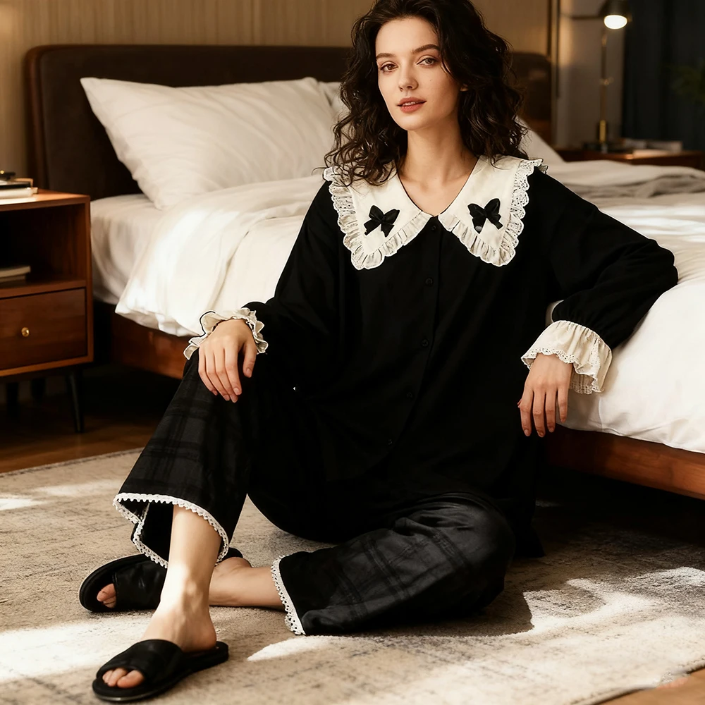 

Женский расклешенный пижамный комплект больших размеров — сексуальный бант, милая принцесса, уютная весенняя домашняя одежда для дома