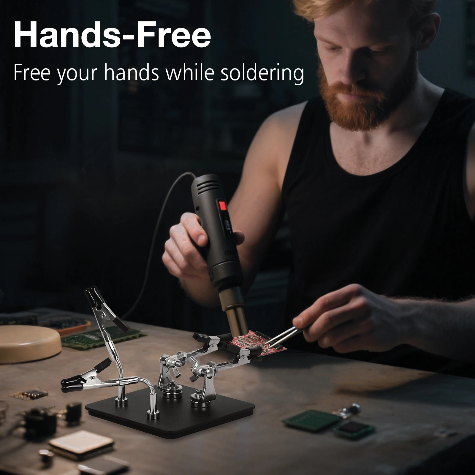 Toolour Magnetic Helping Hands Soldering Station with 100x100mm Stable Base 360° Rotatable Adjustable Soldering Third Hands Tool