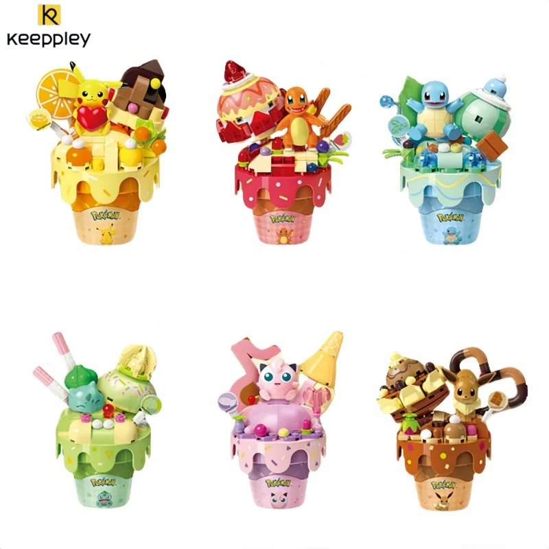 

KEEPPLEY Pokémon Building Blocks Pikachu Ice-cream Cone Series Squirtle Eevee Small Granule Assembly Toys Gift for Boys and Girl