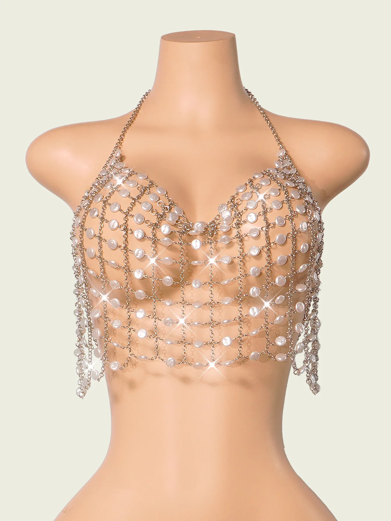 

Fashionable, Sexy, Luxurious Bead Chest Chain, Sparkling Hanging Neck, Multi-Layer Pearl Body Chain Top, Decorative Chain Vest
