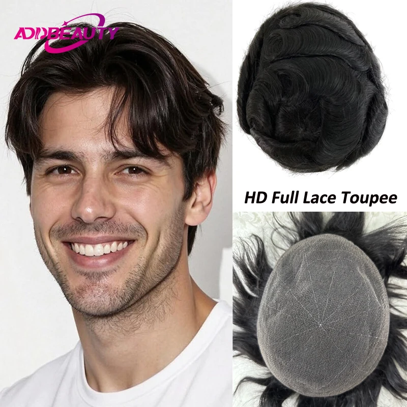 

New Full Lace Men's Capillary Prosthesis Invisible Skinlike HD Transaparent Full Lace Wigs Indian Human Remy Hair Topper Natural