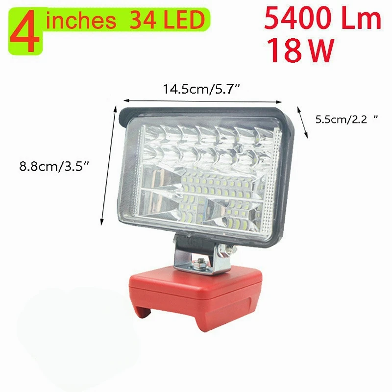 Car LED Work Lights Flashlights Electric Torch Spotlight USB Power Bank For Milwaukee M&18 18V Li-ion Battery High Low Control