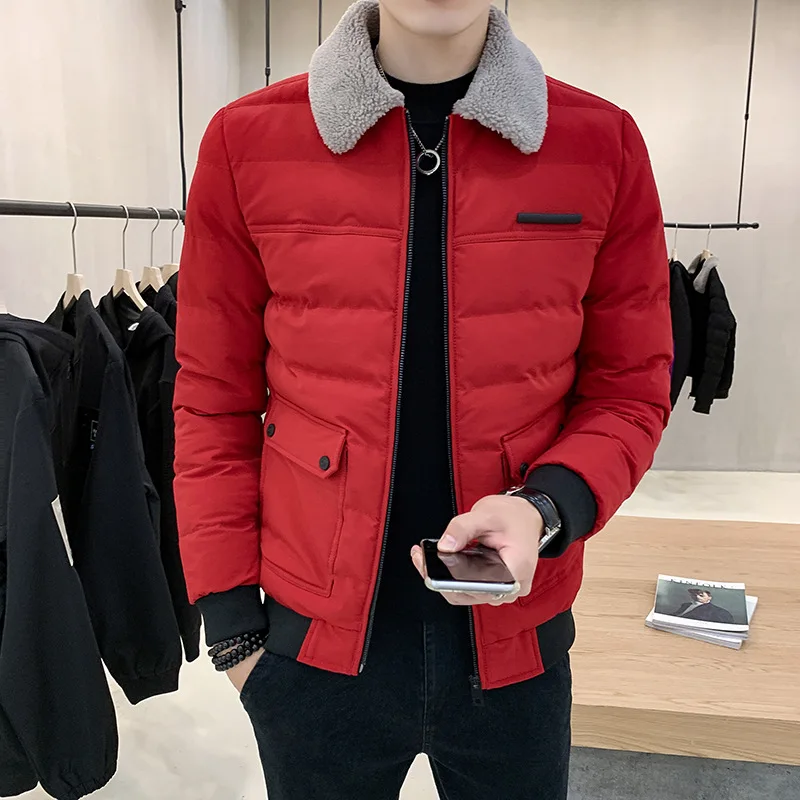 

Nice Fashion Autumn/winter Pop Down Cotton Lamb Collar Handsome Thickened Cotton Jacket Korean Version Men's Coat Size M-4XL