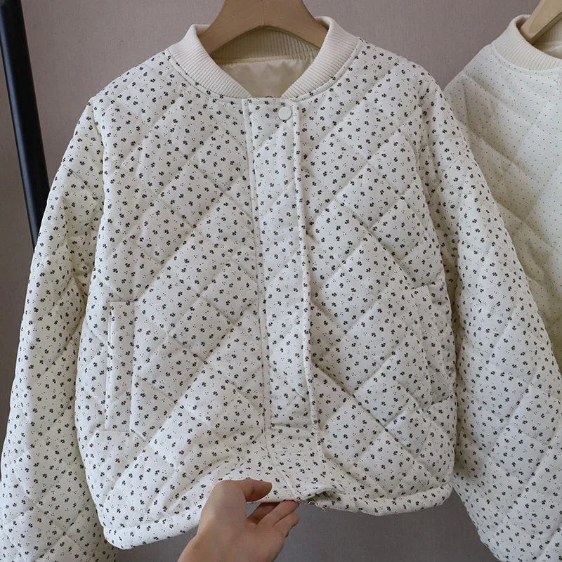 

Корейский хлопковый жакет с цветочным принтом, женский круглый топ на молнии Ne, теплый топ с хлебом, зима 2025 г., Новое поступление, трикотажные Thiened