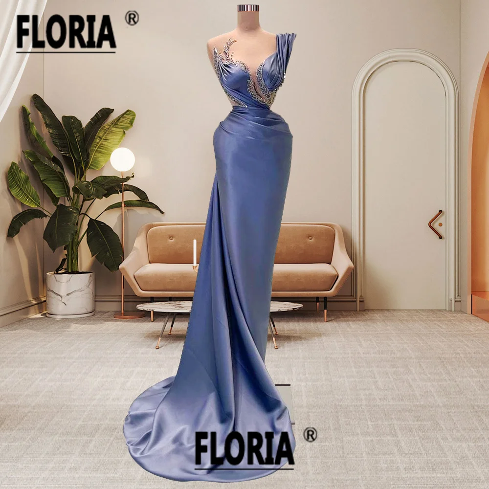 Elegant Muslim Prom Dresses Beaded Sleeveless Side Slit Moroccan Caftan Mermaid Formal Women Night Party Gowns Vestido De Noche