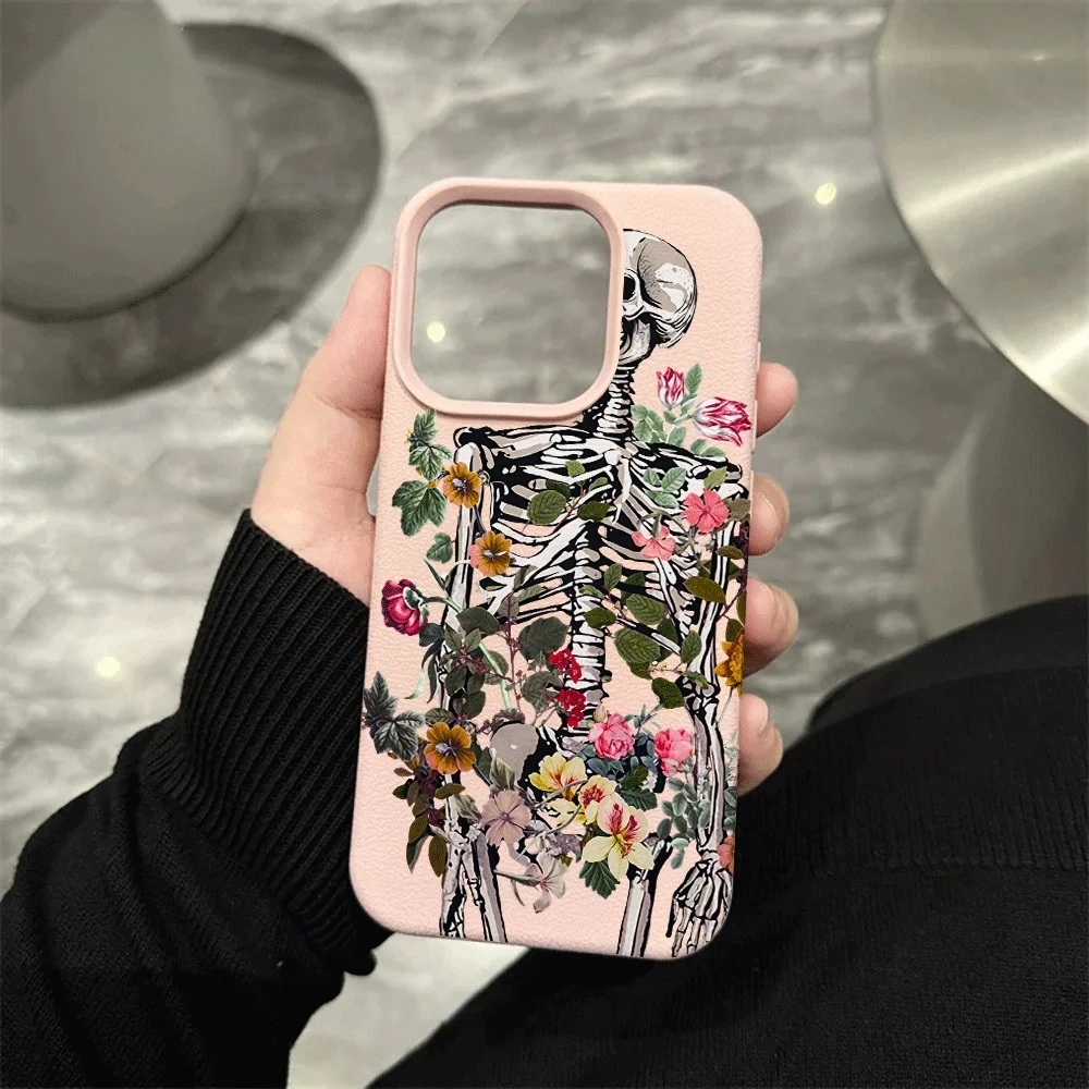 Blumen-Skelett-Handyhülle für iPhone 17 16 15 14 13 12 Pro Max 16 15 14 Plus 17 16 15 14 13 12 Pro 17Air Silikon-Matt-Hülle – Detail 7