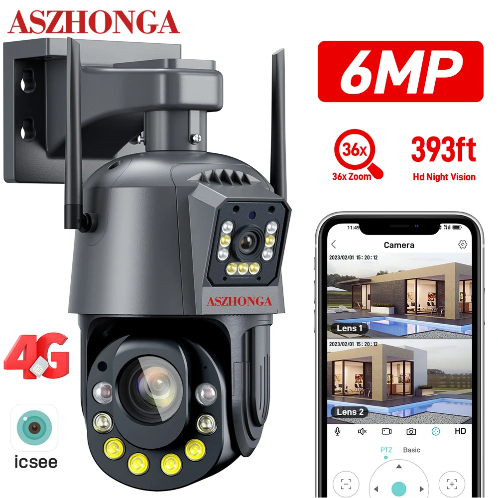 4G WIFI Surveillance Camera Dual Lens 6MP 60X Optical Zoom for Security Protection Human Detection Outdoor IPTV Security Camera