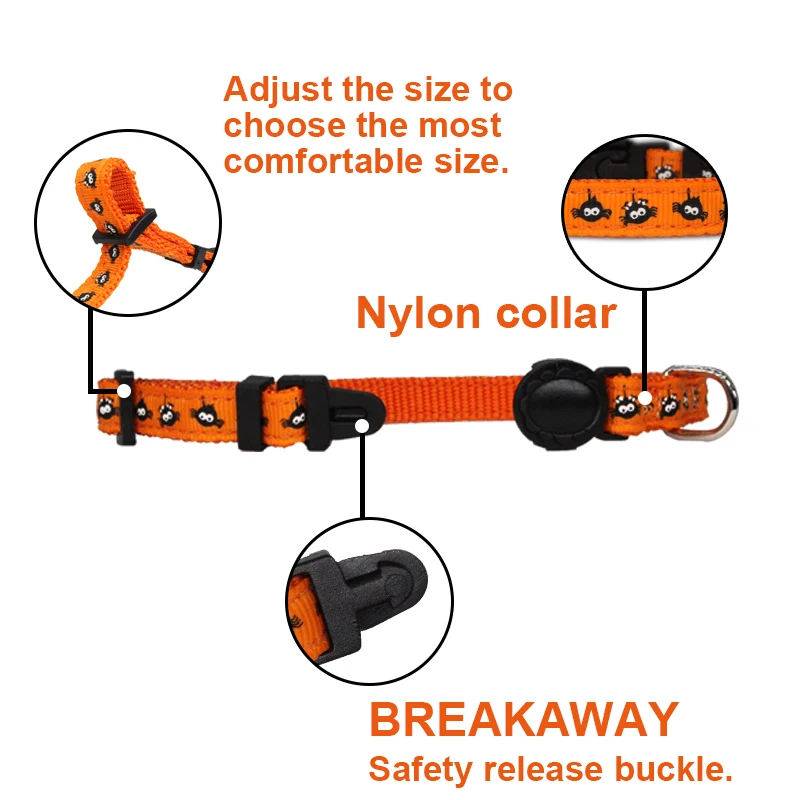 Personalized ID Halloween Cat Collar Customize Dog Collar Safety Breakaway Small Nylon Adjustable Puppy Necklace