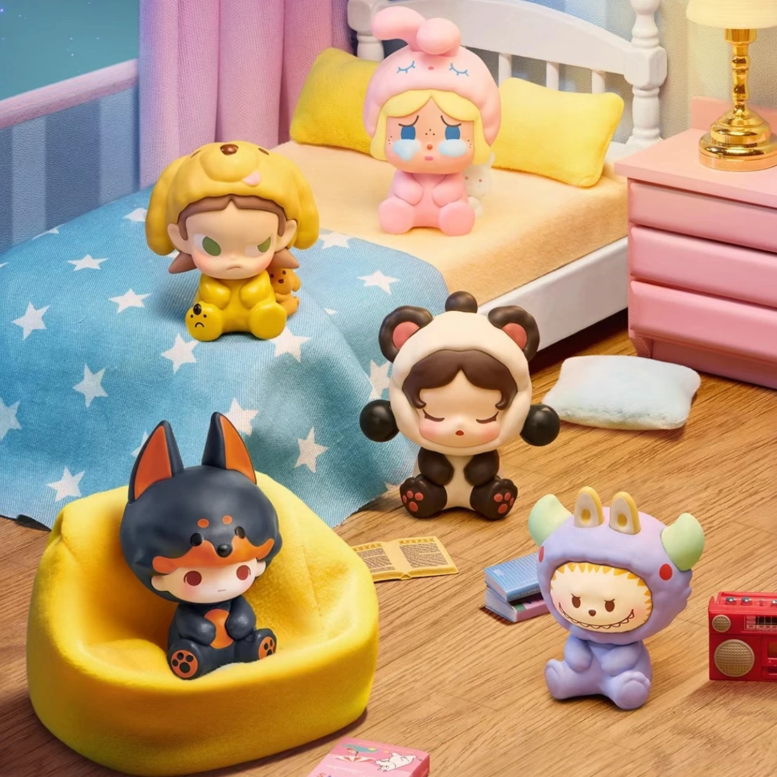 

Genuine Pop Bean Animal Pajamas Party Series Mini Dolls Action Figure Cute SP Labubu Desktop Ornament Girls Gift Collection