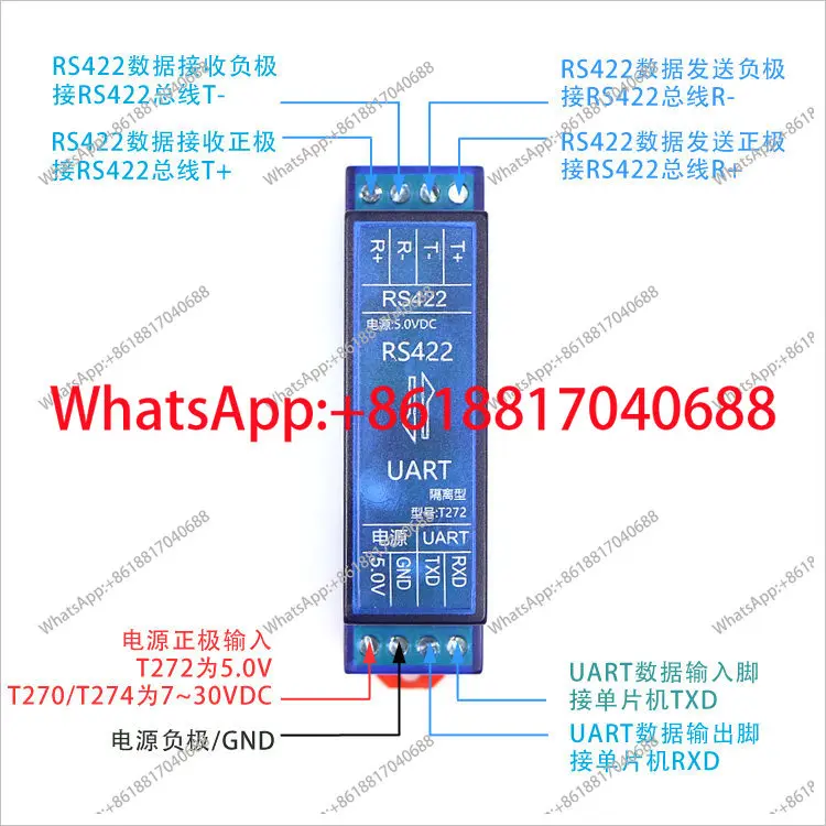 Industrial grade RS422 to TTL/UART full duplex two-way communication module
