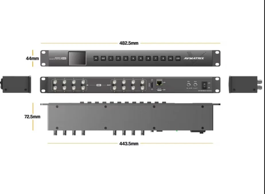 Avmatrix MSS0811 1RU 8×8 3G-SDI Rackmount Matrix Switcher do produkcji telewizyjnej i transmisji