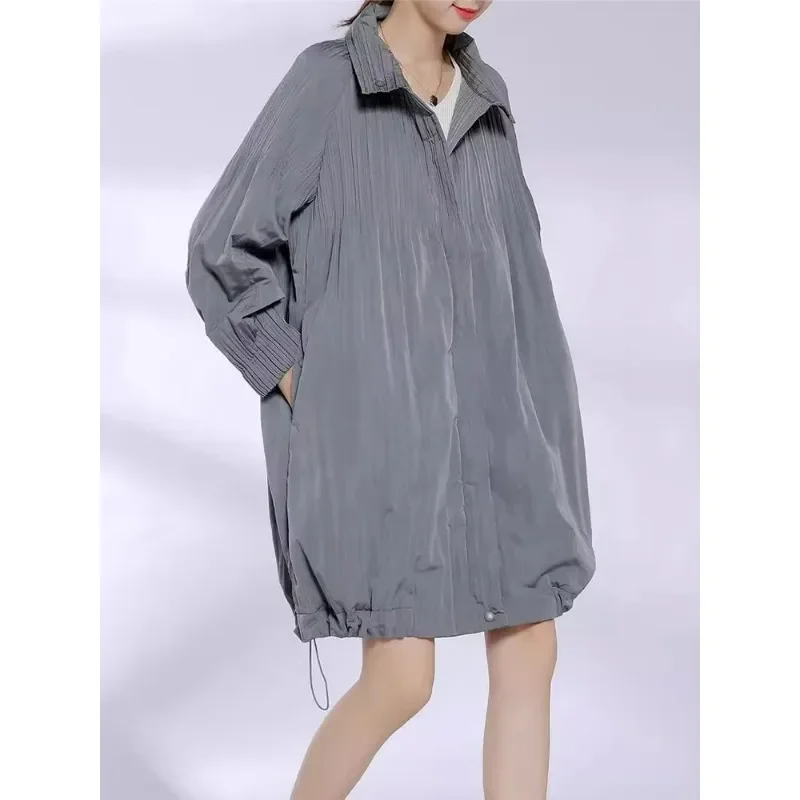 Miyake Pleated Women's Jacket Autumn and Winter New Standing Collar Zipper Burst Cotton Jacket Drawstring Gargle Top