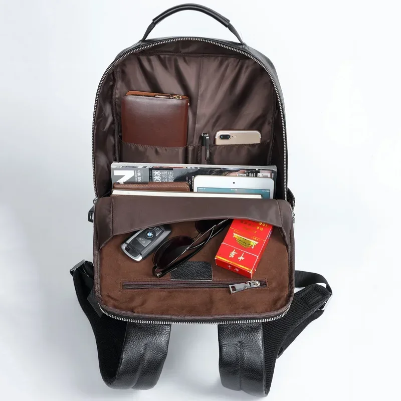 Men New Backpack Business High-quality Leather Cowhide Large Capacity Outdoor Travel Shoulders Bag Computer Bag Laptop Backpack